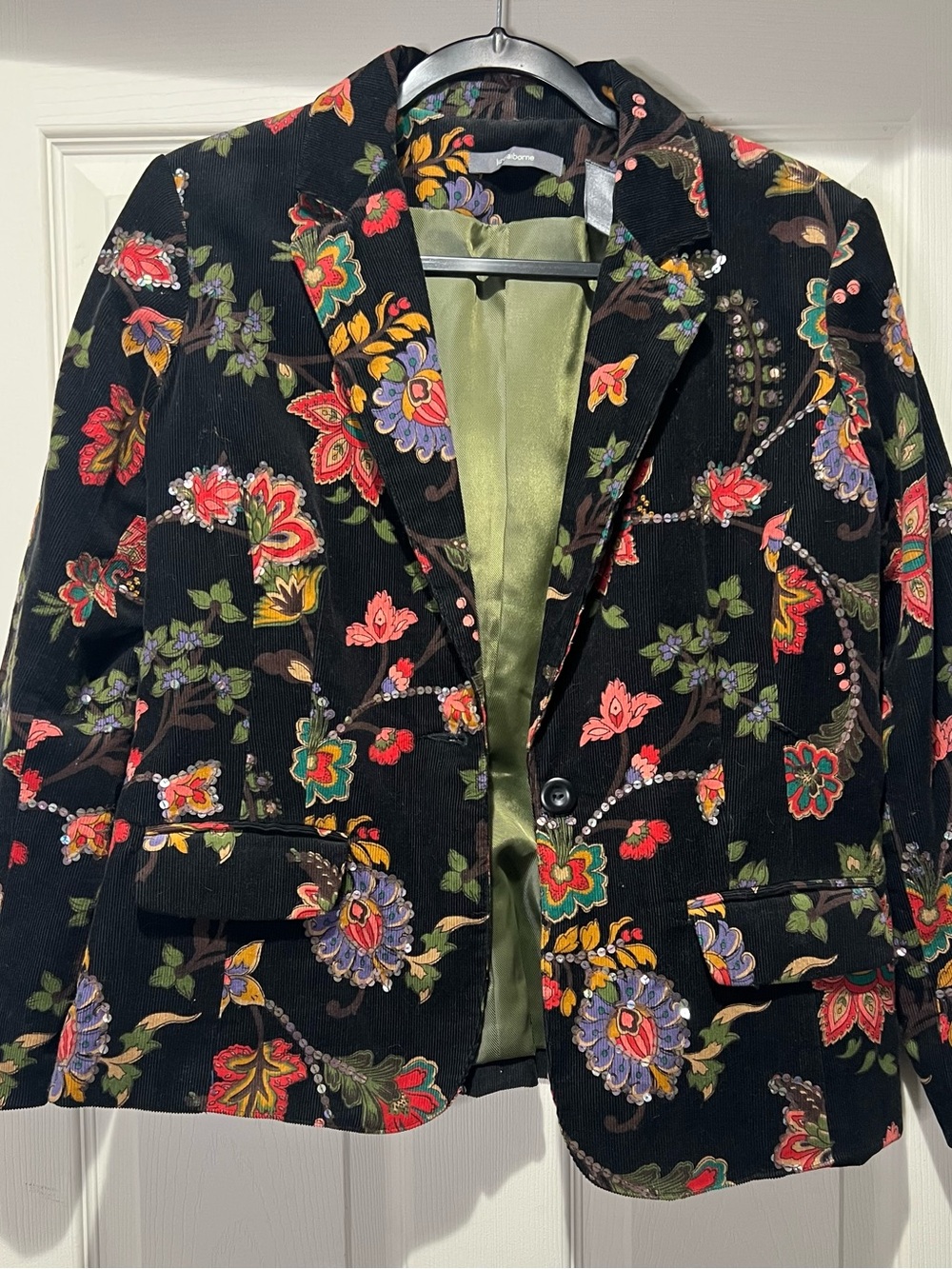 Liz Claiborne Vintage Black Floral Corduroy Blazer Sequin Suit Jacket Velvet 12